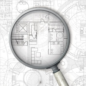blueprint of room with magnifying glass Turner Home Appraisals Denver